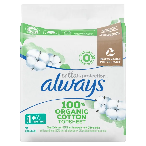 Always Cotton Protection Ultra Normal Szárnyas egészségügyi betét, 11 db termékhez kapcsolódó kép