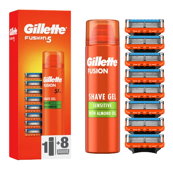 Gillette Fusion5 8 db Férfi Borotvabetét + Sensitive Borotvazselé 200 ml termékhez kapcsolódó kép