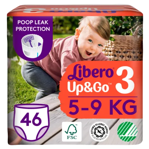 Libero Up&Go egyszerhasználatos bugyipelenka, méret: 3, 5-9 kg, 46 db termékhez kapcsolódó kép