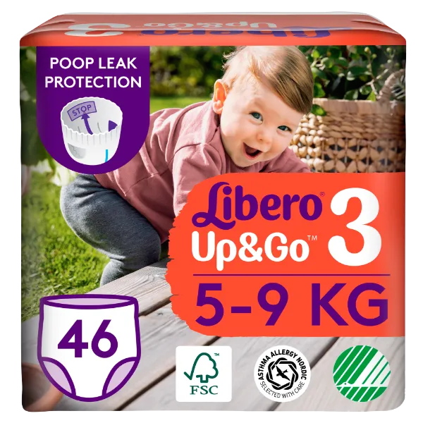 Libero Up&Go egyszerhasználatos bugyipelenka, méret: 3, 5-9 kg, 46 db termékhez kapcsolódó kép