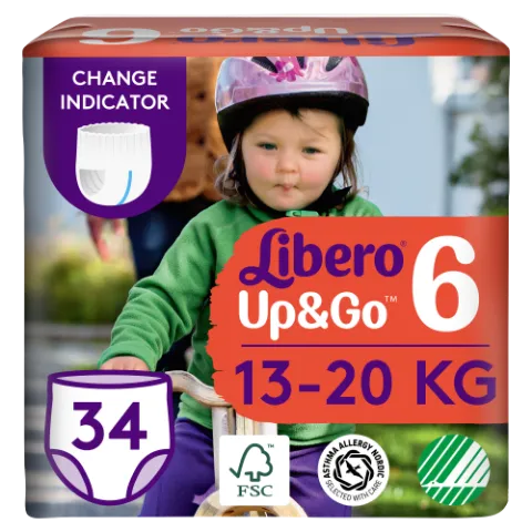 Libero Up&Go egyszerhasználatos bugyipelenka, méret: 6, 13-20 kg, 34 db termékhez kapcsolódó kép