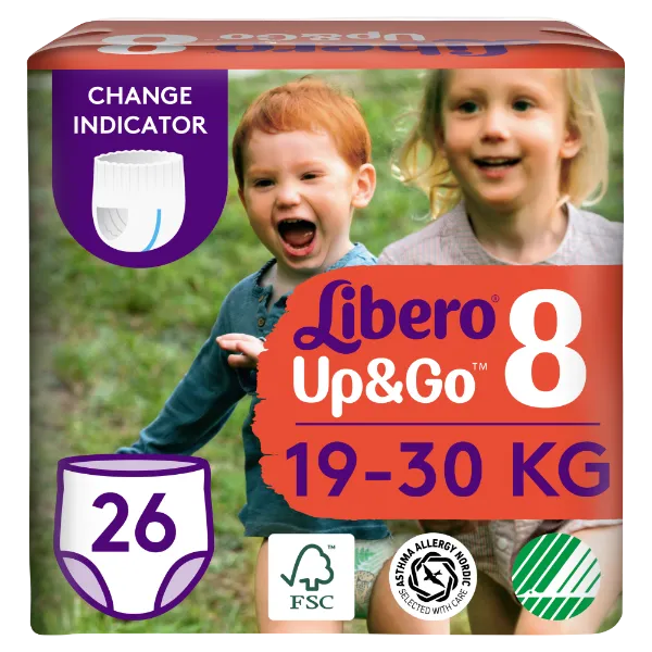 Libero Up&Go egyszerhasználatos bugyipelenka, méret: 8, 19-30 kg, 26 db termékhez kapcsolódó kép