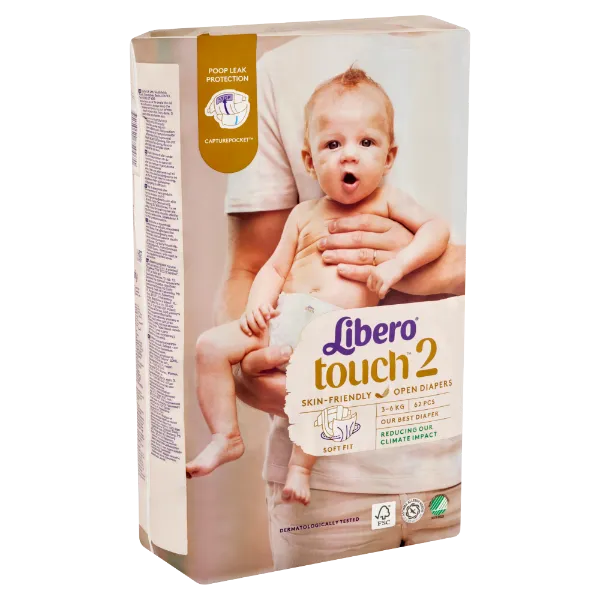 Libero Touch egyszerhasználatos pelenkanadrág, méret: 2, 3-6 kg, 62 db termékhez kapcsolódó kép