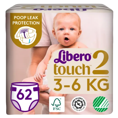 Libero Touch egyszerhasználatos pelenkanadrág, méret: 2, 3-6 kg, 62 db termékhez kapcsolódó kép