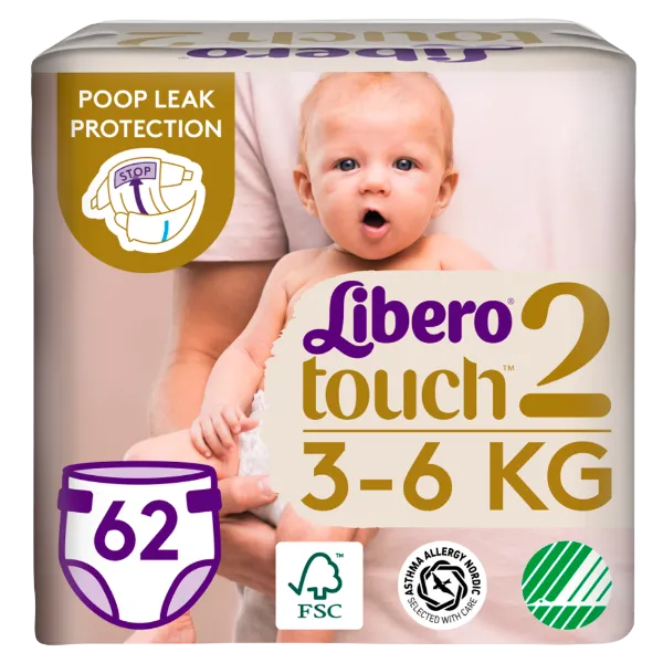 Libero Touch egyszerhasználatos pelenkanadrág, méret: 2, 3-6 kg, 62 db termékhez kapcsolódó kép