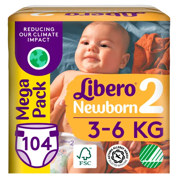 Libero Newborn egyszerhasználatos pelenkanadrág, méret: 2, 3-6 kg, 104 db termékhez kapcsolódó kép