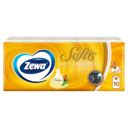 Zewa Softis Soft & Sensitive illatmentes papír zsebkendő 4 rétegű 10 x 9 db termékhez kapcsolódó kép