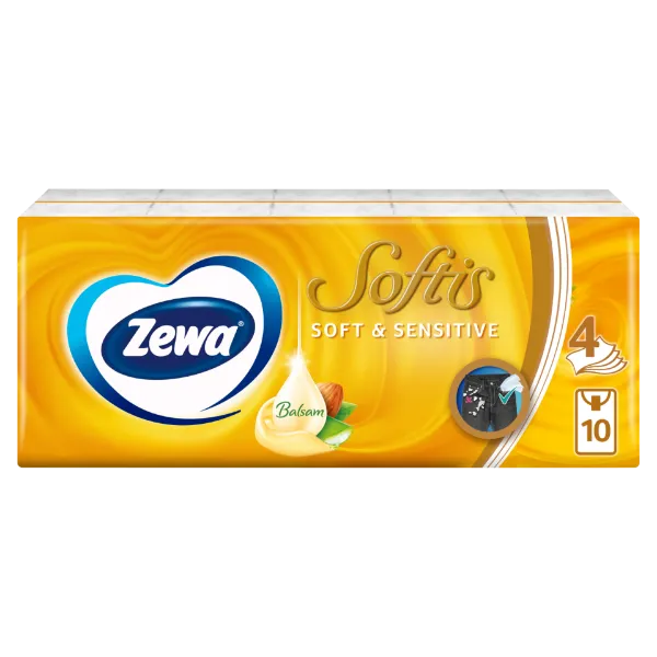 Zewa Softis Soft & Sensitive illatmentes papír zsebkendő 4 rétegű 10 x 9 db termékhez kapcsolódó kép