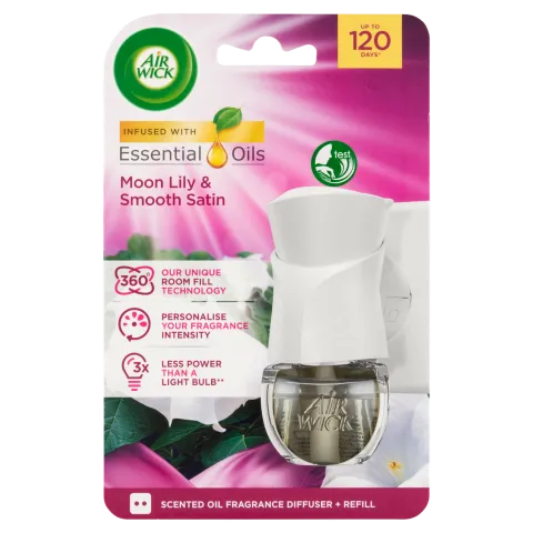 Air Wick Bársonyos Szatén és Éji Liliom elektromos légfrissítő készülék & utántöltő 19 ml termékhez kapcsolódó kép