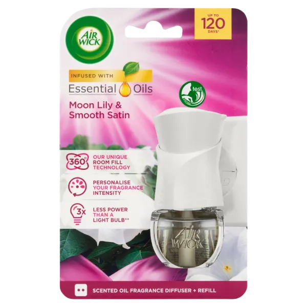 Air Wick Bársonyos Szatén és Éji Liliom elektromos légfrissítő készülék & utántöltő 19 ml termékhez kapcsolódó kép