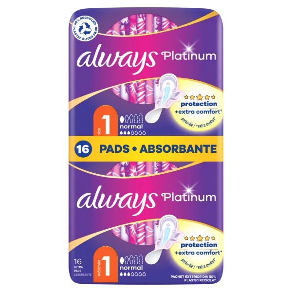 Always Platinum Normal (1-es méret) Szárnyas Egészségügyi Betét, 16 db termékhez kapcsolódó kép