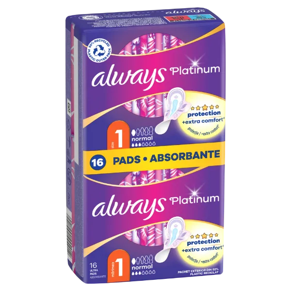 Always Platinum Normal (1-es méret) Szárnyas Egészségügyi Betét, 16 db termékhez kapcsolódó kép