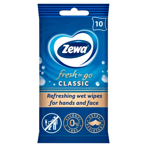 Zewa Fresh To Go Classic frissítő nedves kéz- és arctörlő kendő 10 db termékhez kapcsolódó kép