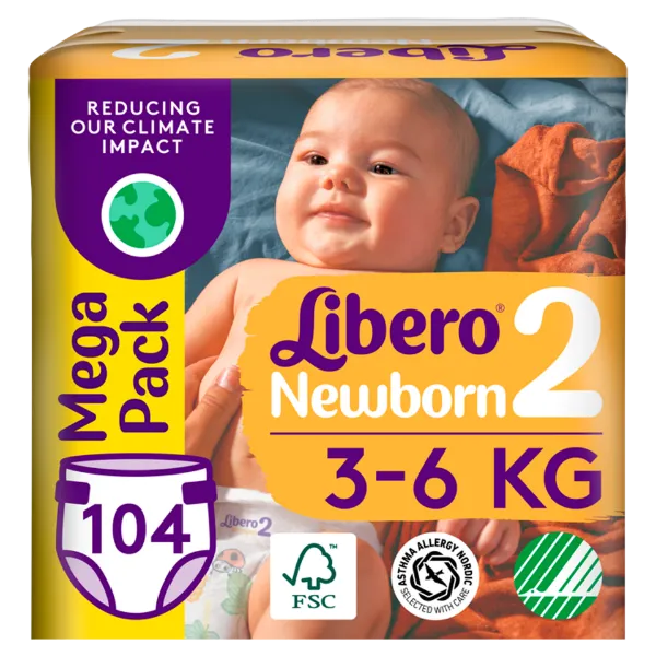Libero Newborn egyszerhasználatos pelenkanadrág, méret: 2, 3-6 kg, 104 db termékhez kapcsolódó kép