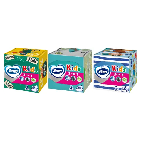 Zewa Kids dobozos illatmentes papír zsebkendő 3 rétegű 60 db termékhez kapcsolódó kép