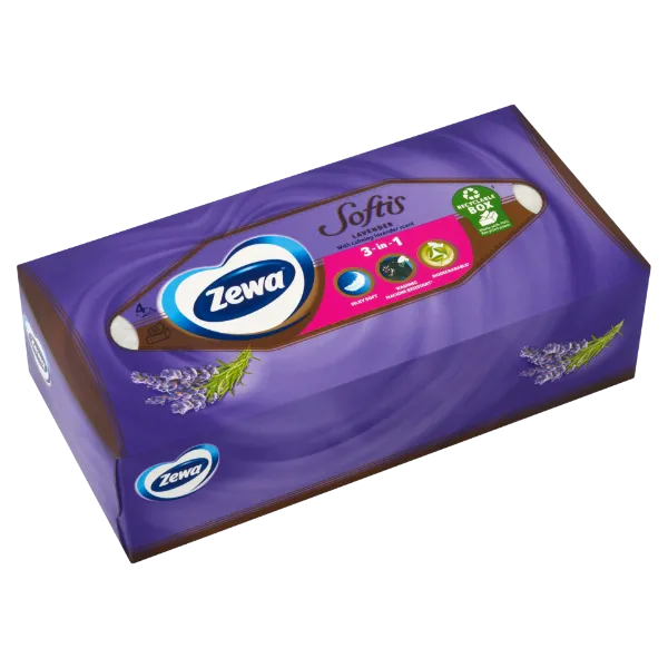 Zewa Softis Lavender illatosított dobozos papírzsebkendő 4 rétegű 80 db termékhez kapcsolódó kép