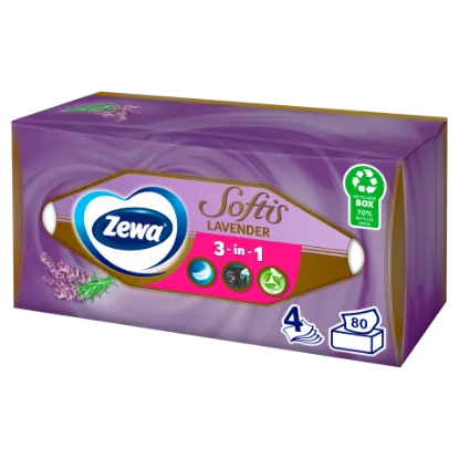 Zewa Softis Lavender illatosított dobozos papírzsebkendő 4 rétegű 80 db termékhez kapcsolódó kép