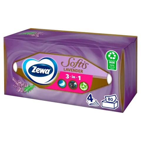 Zewa Softis Lavender illatosított dobozos papírzsebkendő 4 rétegű 80 db termékhez kapcsolódó kép