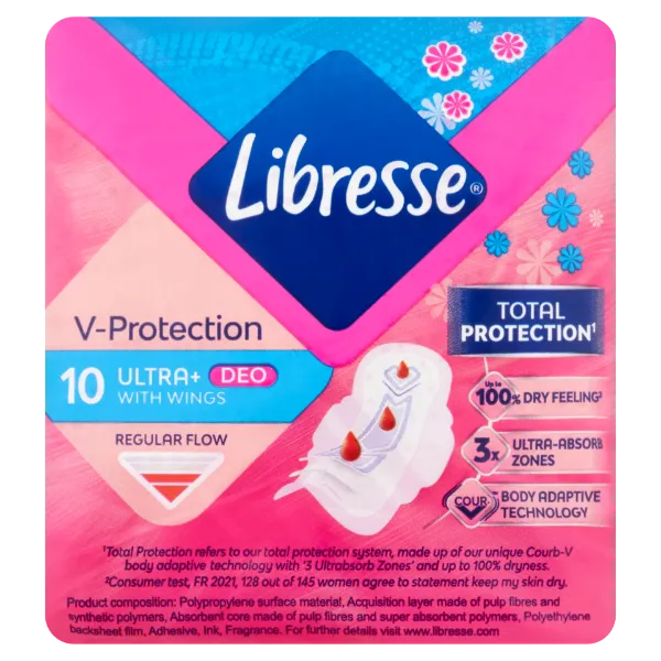 Libresse Ultra+ V-Protection enyhén illatosított egészségügyi betét 10 db termékhez kapcsolódó kép