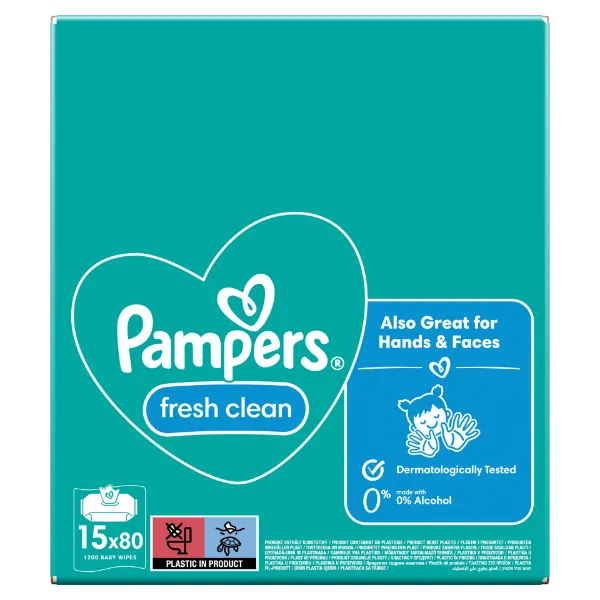 Pampers Fresh Clean Nedves Törlőkendő, 15 Csomag = 1200 db termékhez kapcsolódó kép