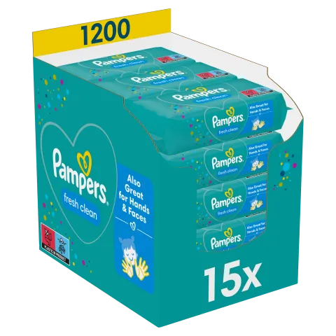 Pampers Fresh Clean Nedves Törlőkendő, 15 Csomag = 1200 db termékhez kapcsolódó kép