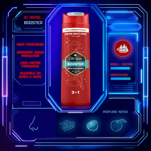 Old Spice Booster Tusfürdő És Sampon Férfiaknak 400 ml, 3az1-ben, Hosszan Tartó Frissesség termékhez kapcsolódó kép