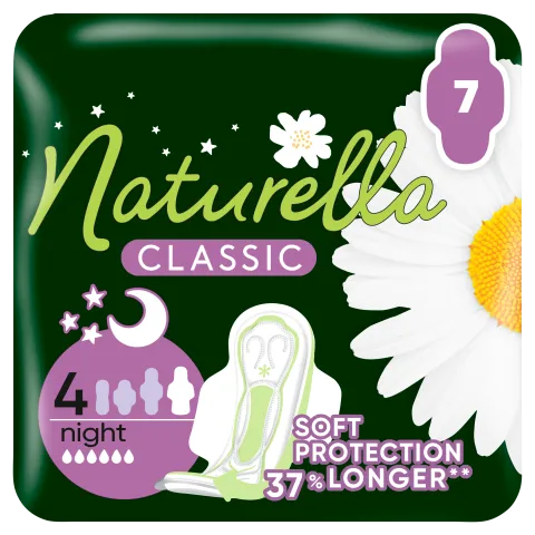 Naturella Classic Night Camomile Egészségügyi Betét szárnyas betét x7 termékhez kapcsolódó kép