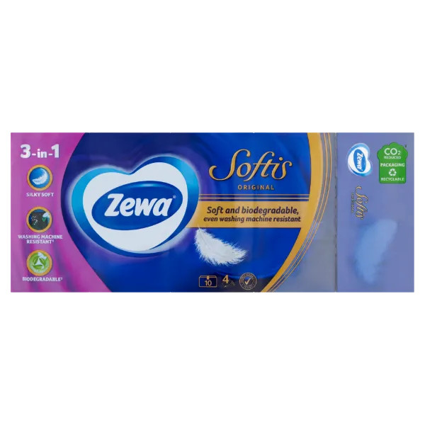 Zewa Softis Original illatmentes papír zsebkendő 4 rétegű 10 x 9 db termékhez kapcsolódó kép