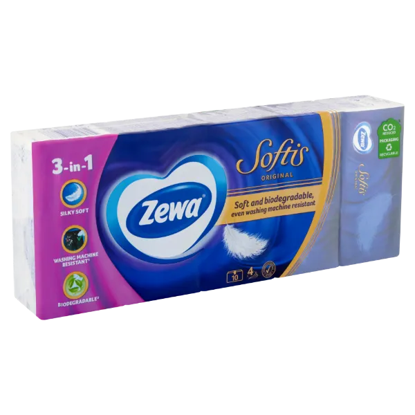 Zewa Softis Original illatmentes papír zsebkendő 4 rétegű 10 x 9 db termékhez kapcsolódó kép