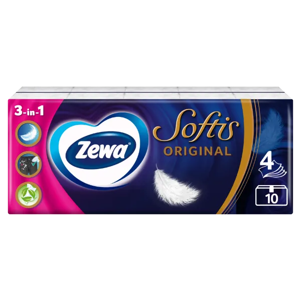 Zewa Softis Original illatmentes papír zsebkendő 4 rétegű 10 x 9 db termékhez kapcsolódó kép