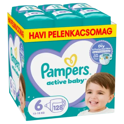 Pampers Active Baby pelenka - havi pelenkacsomag Méret: 6, 128 db Pelenka, 13kg - 18kg termékhez kapcsolódó kép