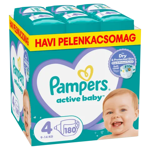Pampers Active Baby pelenka - havi pelenkacsomag Méret: 4, 180 db Pelenka, 9kg - 14kg termékhez kapcsolódó kép