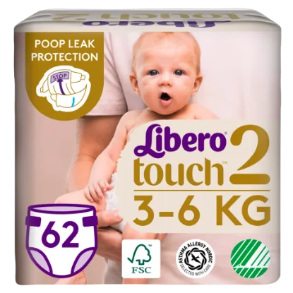 Libero Touch egyszerhasználatos pelenkanadrág, méret: 2, 3-6 kg, 62 db termékhez kapcsolódó kép