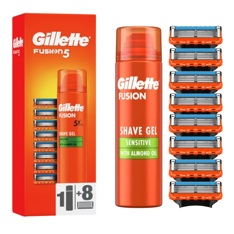 Gillette Fusion5 8 db Férfi Borotvabetét + Sensitive Borotvazselé 200 ml termékhez kapcsolódó kép