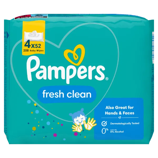 Pampers Fresh Clean Nedves Törlőkendő, 4 Csomag = 208 db termékhez kapcsolódó kép