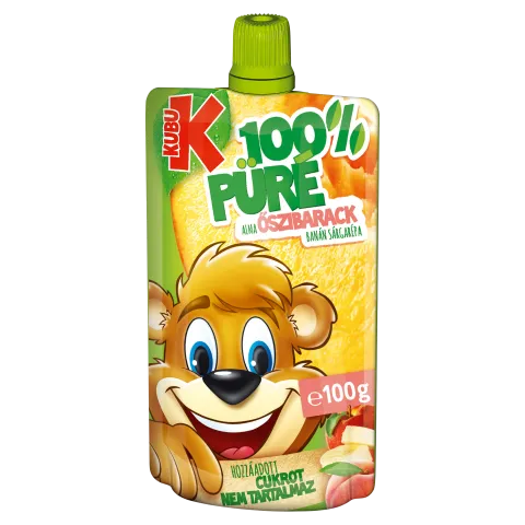Kubu 100% alma-őszibarack-banán-sárgarépa püré C-vitaminnal 100 g termékhez kapcsolódó kép