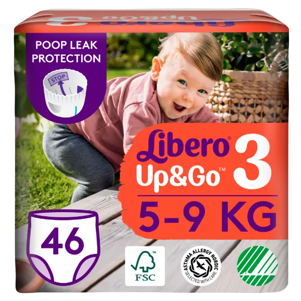 Libero Up&Go egyszerhasználatos bugyipelenka, méret: 3, 5-9 kg, 46 db termékhez kapcsolódó kép