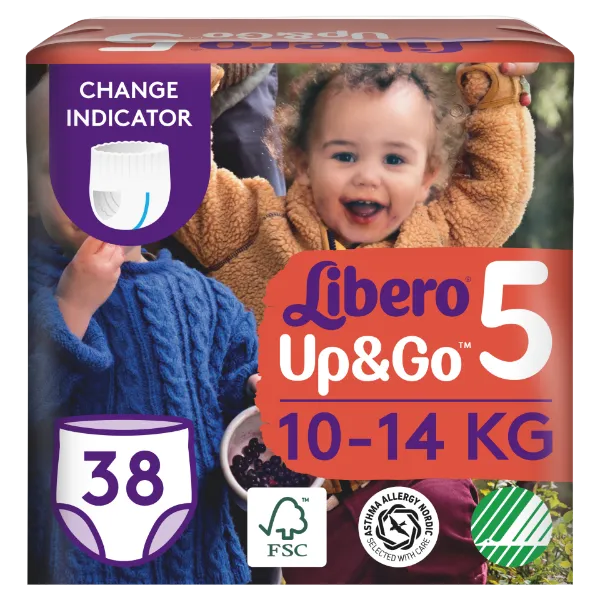 Libero Up&Go egyszerhasználatos bugyipelenka, méret: 5, 10-14 kg, 38 db termékhez kapcsolódó kép