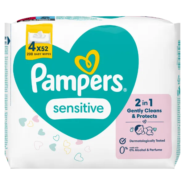 Pampers Sensitive Nedves Törlőkendő, 4 Csomag = 208 db termékhez kapcsolódó kép