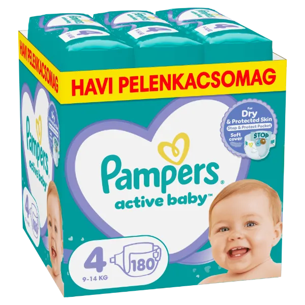 Pampers Active Baby pelenka - havi pelenkacsomag Méret: 4, 180 db Pelenka, 9kg - 14kg termékhez kapcsolódó kép