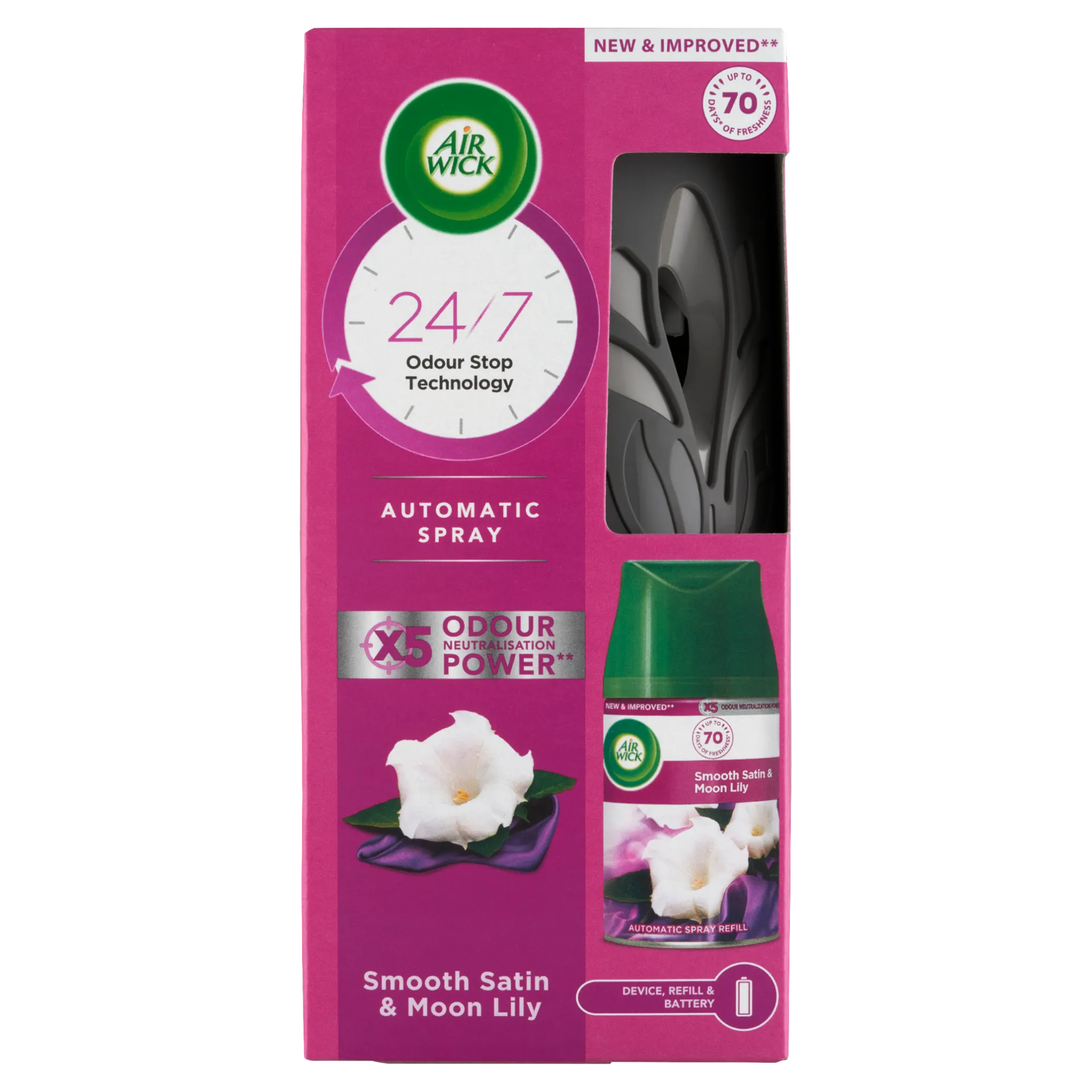 Air Wick Freshmatic Bársonyos Szatén és Éji Liliom automata légfrissítő készülék és utántöltő 250 ml