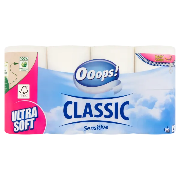 Ooops! Classic Sensitive toalettpapír 3 rétegű 8 tekercs termékhez kapcsolódó kép