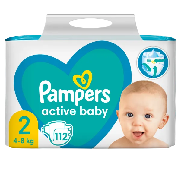 Pampers Active Baby Pelenka, Méret: 2, 112 db, 4kg-8kg termékhez kapcsolódó kép