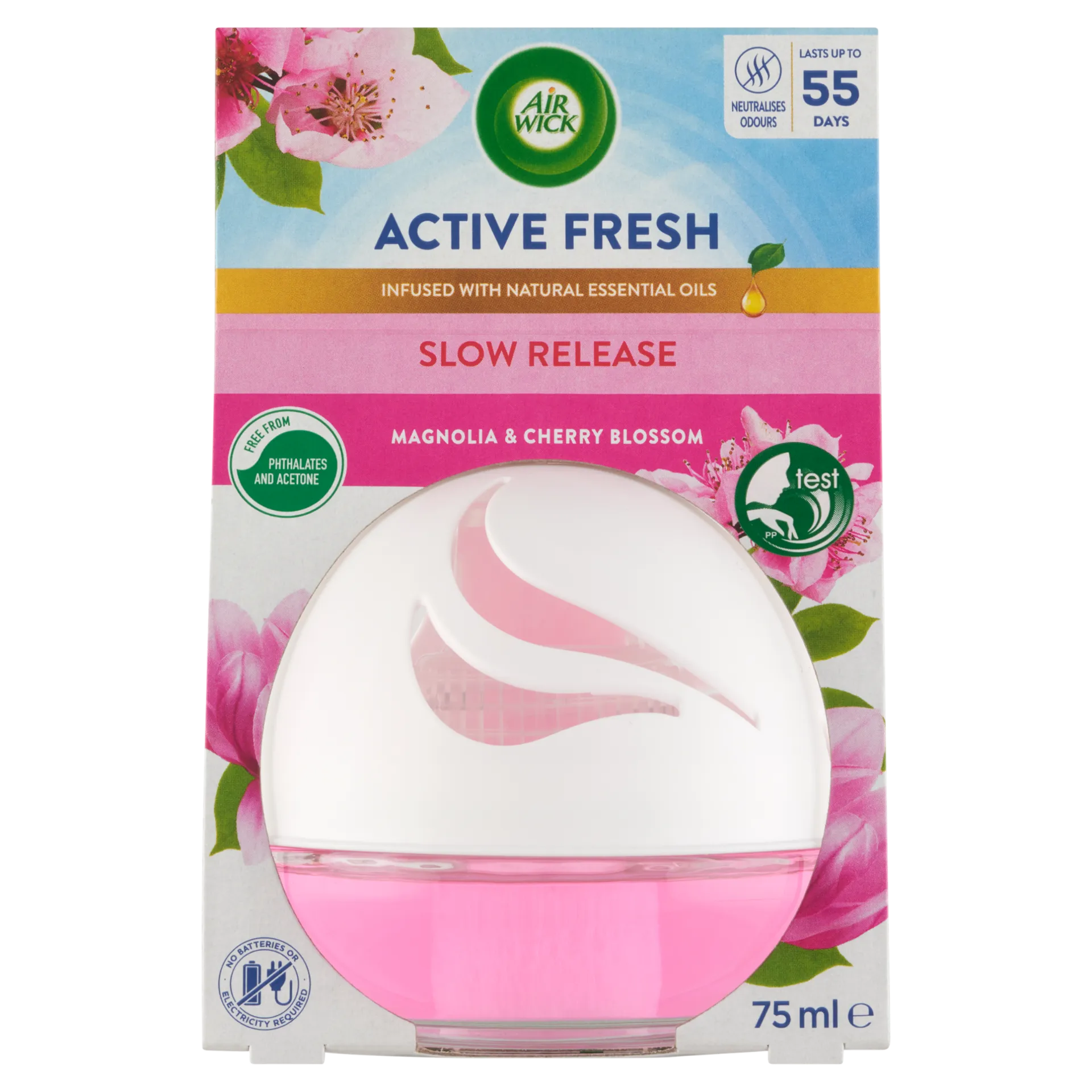 Air Wick Active Fresh Magnólia és cseresznyevirág légfrissítő gömb 75 ml