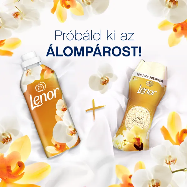 Lenor Vanília Orchidea és Aranyló Borostyán Öblítő 28 Mosáshoz termékhez kapcsolódó kép