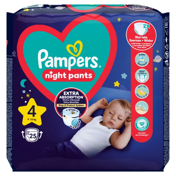 Pampers Night Pants Éjszakai Bugyipelenka, 4 Méret, 25 Bugyipelenka, 9kg-15kg termékhez kapcsolódó kép