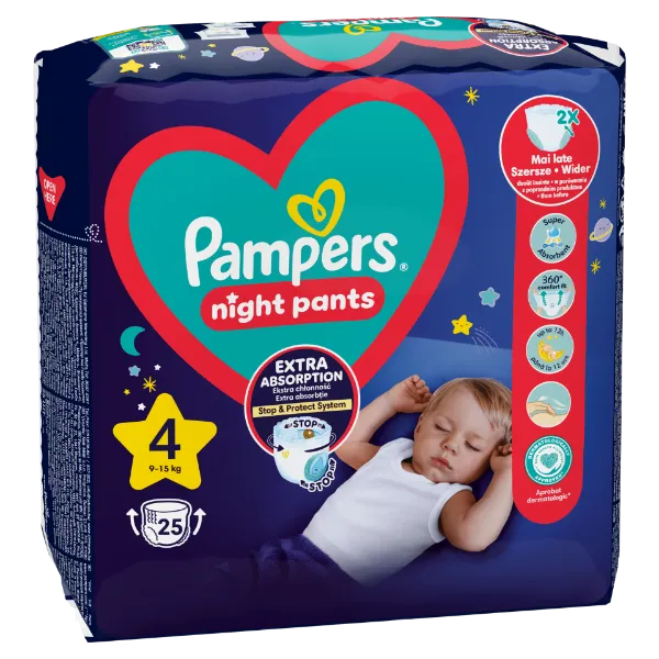Pampers Night Pants Éjszakai Bugyipelenka, 4 Méret, 25 Bugyipelenka, 9kg-15kg termékhez kapcsolódó kép