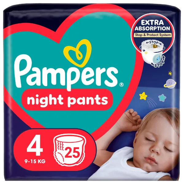 Pampers Night Pants Éjszakai Bugyipelenka, 4 Méret, 25 Bugyipelenka, 9kg-15kg termékhez kapcsolódó kép