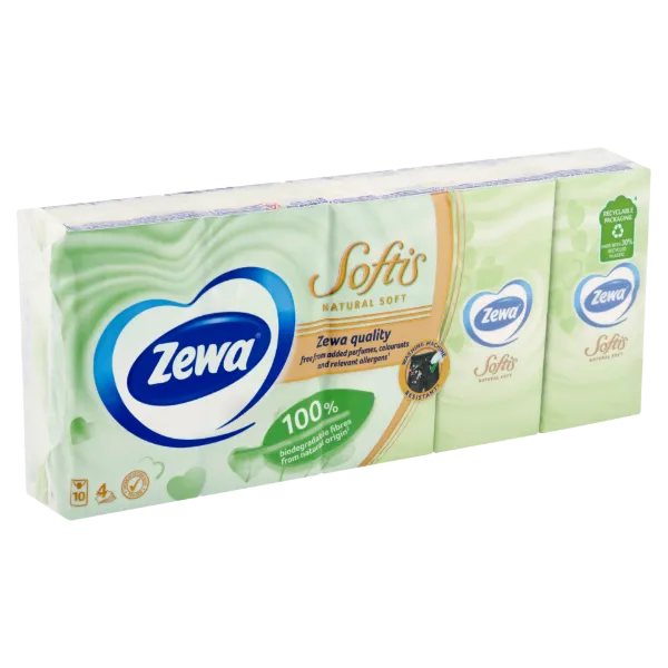 Zewa Softis Natural Soft papír zsebkendő 4 rétegű 10 x 9 db termékhez kapcsolódó kép