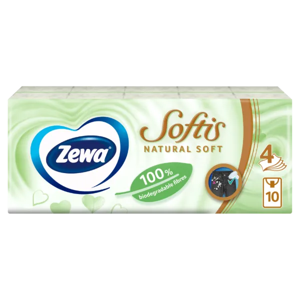 Zewa Softis Natural Soft papír zsebkendő 4 rétegű 10 x 9 db termékhez kapcsolódó kép